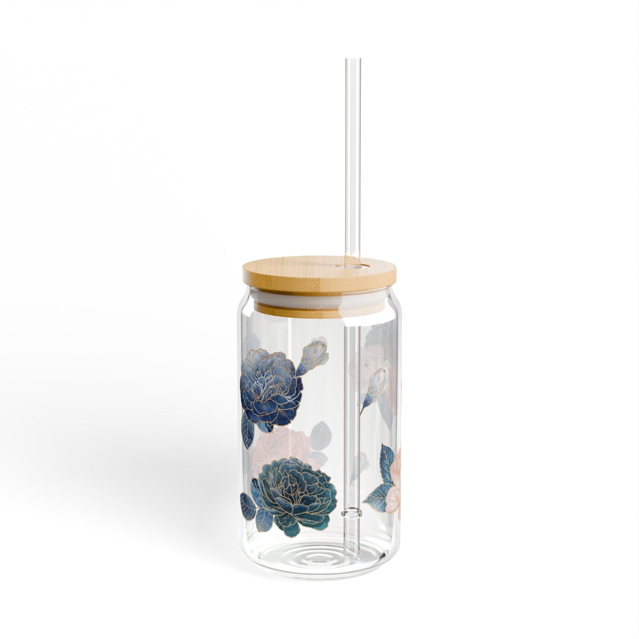 Watercolor Floral Sipper Glass- 16oz Botanical Wrap Cup