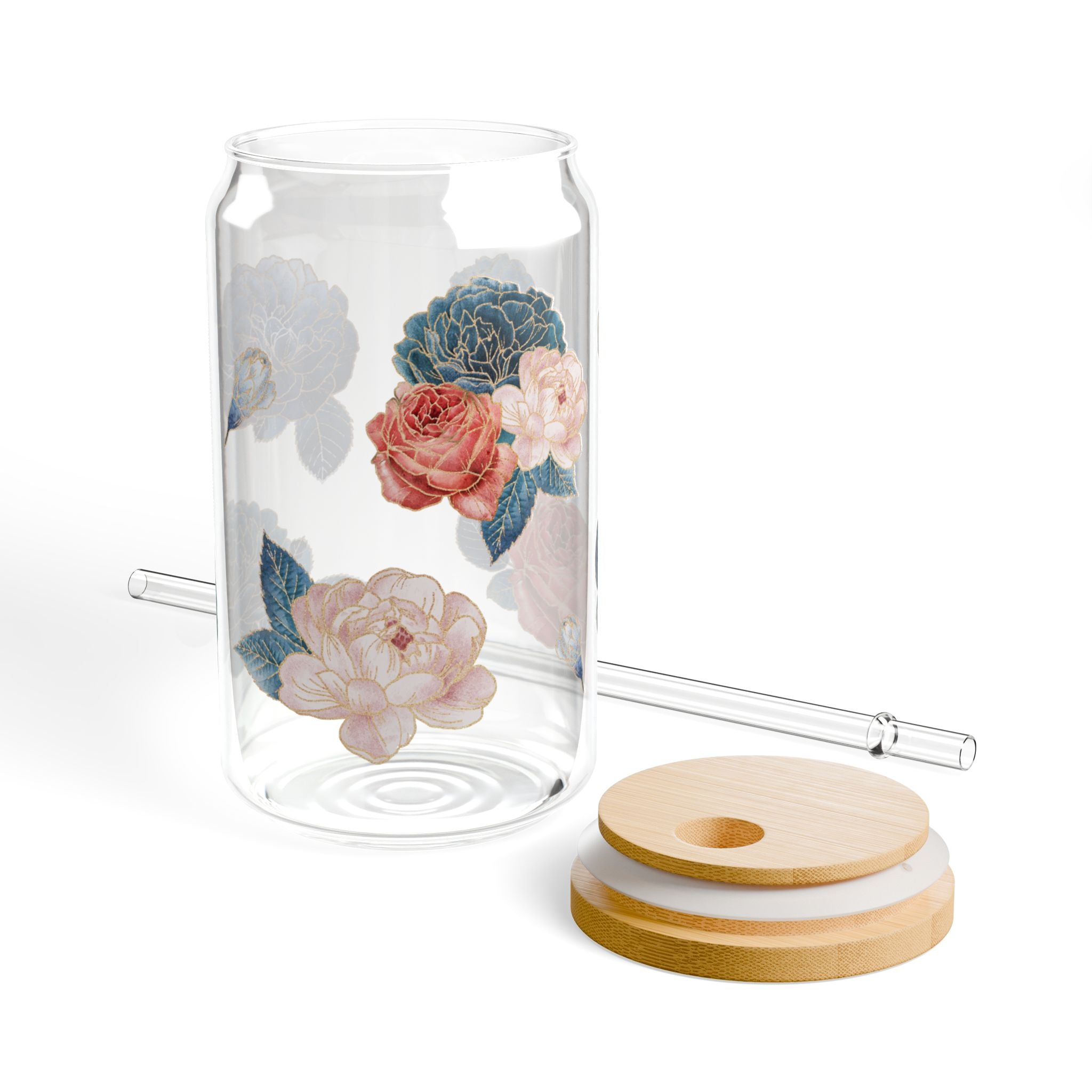 Watercolor Floral Sipper Glass- 16oz Botanical Wrap Cup