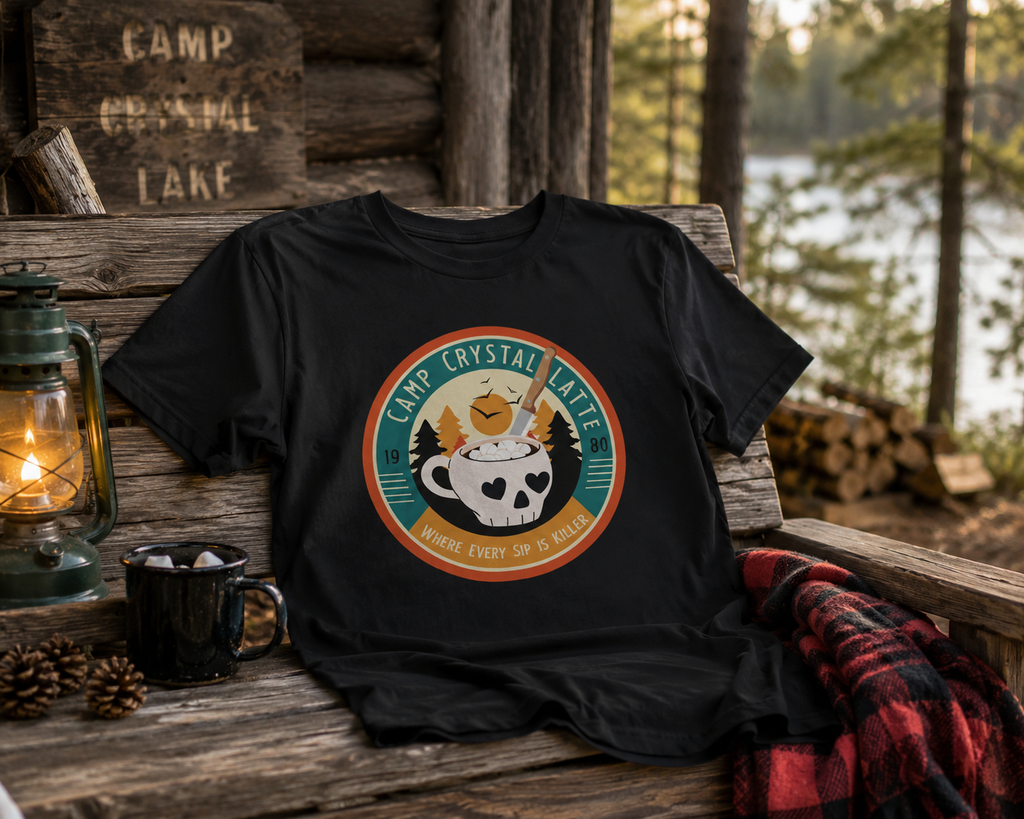 Retro Horror Coffee Shirt- Camp Crystal Latte Halloween Tee