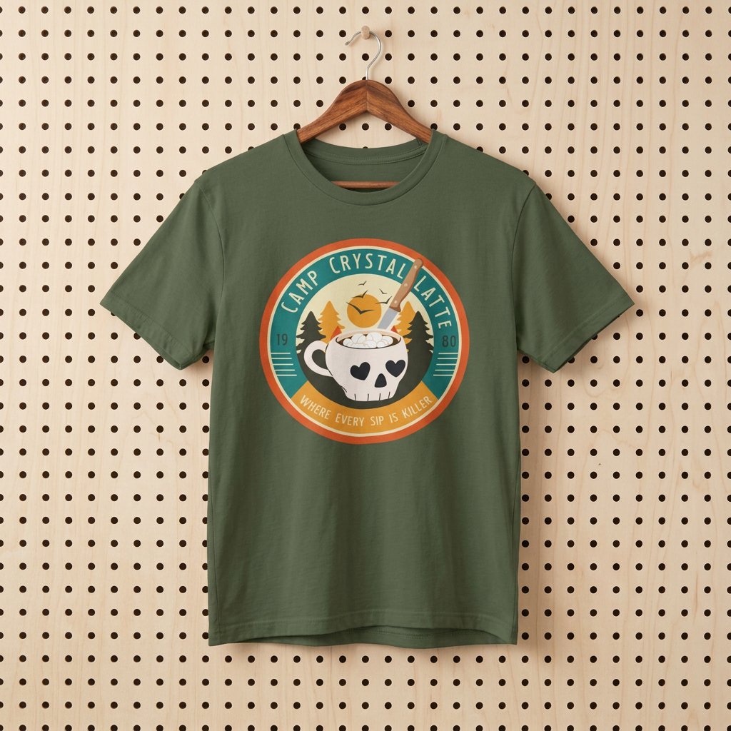 Retro Horror Coffee Shirt- Camp Crystal Latte Halloween Tee