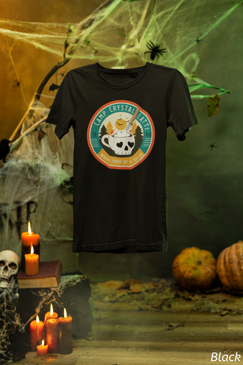 Retro Horror Coffee Shirt- Camp Crystal Latte Halloween Tee