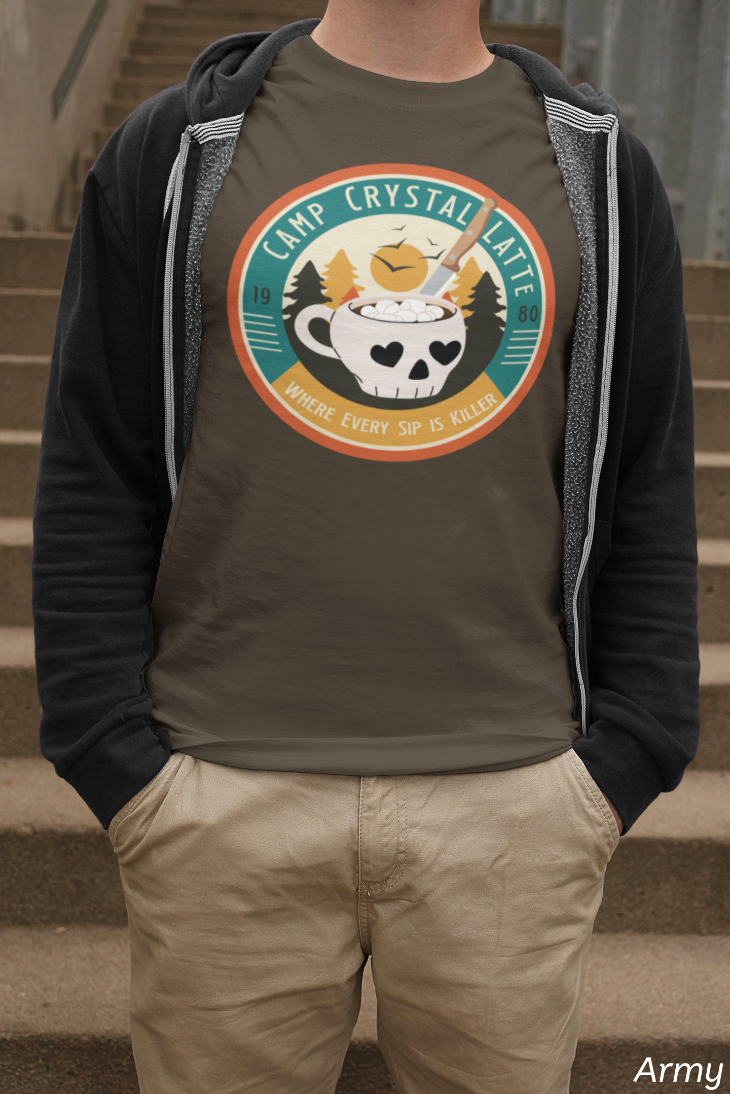 Retro Horror Coffee Shirt- Camp Crystal Latte Halloween Tee